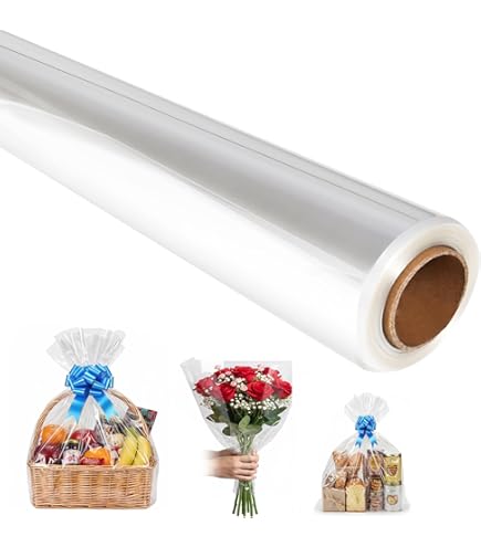 KAHEIGN Heldere Cellofaan Rol – 80cm (opgevouwen tot 40cm) x 30m – Cellofaanfolie Transparante Geschenkfolie, 3 Mil Dik Langfilm Geschenkpapier voor Bloemen Knutselmand Inpakpapier Geschenkverpakking