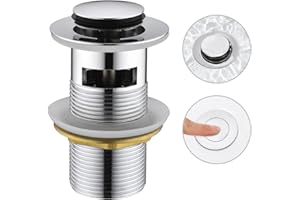 CREA Tapones de Desagüe Lavabo, Universal Click-Clack Válvula Desagüe con Rebosadero, Pop-Up Válvula Desagüe, Cromado
