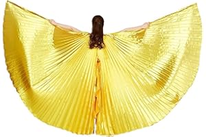 Leemiman Women Opening Dance wings Egyptian Belly Dance Costumes wings with Sticks (Gold)