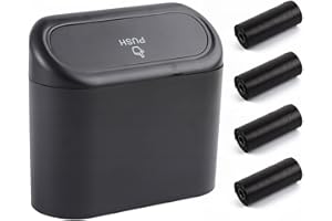 Mikiuly Petite Poubelle de Voiture,Petite Poubelle de Voiture avec Couvercle,Boîte de Rangement de Voitures Suspendue,Poubelles étanche pour Véhicule,avec 4 Rouleaux Sacs Poubelles