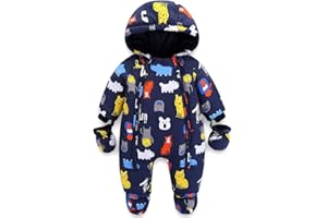 JiAmy Baby Toddler Girls Boys Winter Hooded Romper Snowsuit with Gloves Booties Cotton Jumpsuit Outfits 3-36 Months