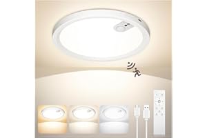 ‎UWITHM Uwithm Deckenleuchte mit Bewegungsmelder,7000mAh LED Deckenlampe Akku Aufladbar,Dimmbar,3 Farbtemperaturen,Fernbedienung mit Timer,Deckenlampe ohne stromanschluss für Badezimmer, Flur,Garage（1 Stück）