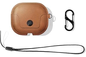 Twelve South AirSnap Gen 3 | Skórzane etui ochronne z klipsem zapobiegającym zgubieniu i opcjonalnym paskiem do noszenia do AirPods Gen 3, koniak