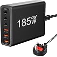SUIMUMU USB C Charger 185W GaN Fast Charger Adapter Multi-Function 6 In 1,PD QC 3.0 UK Plug USB Desktop Charging Station for Mac-Book, Laptops, I-Phone, I-Pad,Smartwatch, Smartphone, Switch,etc