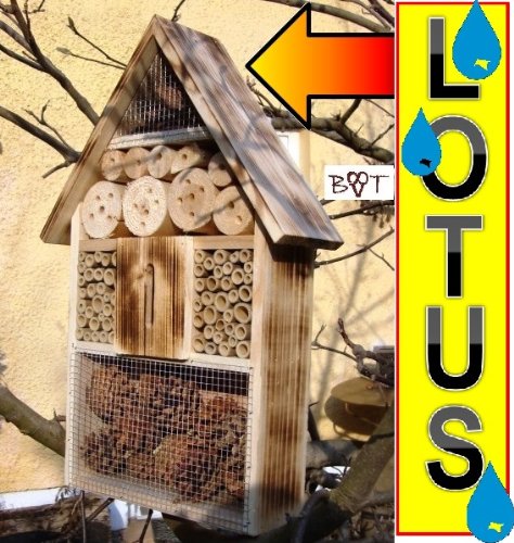 Große Nistkästen XXL Insekten Insektenhotel LOTUS + 2 x Sichtglas + Marienkäferhaus + Schmetterlingshaus, gebrannt geflammt schwarz natur Deko Insektenhotel LOTUS,groß 50 cm mit Lotus-Effekt Oberflächen Beschichtung und 2 Sichtgläsern 8 und 11 mm Beobachtungsröhrchen komplett mit Füllmaterial, natürliche Blattlausbekämpfung, ein toller Insektenkasten – Insektenhaus - 2