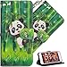 Produktbild HMTECH Moto G6 Plus Hülle Luxus 3D Süßes Panda Grüner Bambus Flip Standfunktion Karten Slot Magnetverschluß Brieftasche Taschen Schalen Handy Ledercase für Moto G6 Plus,Panda Bamboo