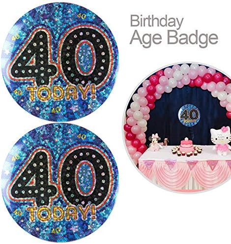 Large Birthday Age Badge (Age 40)- Finished in Colourful Holographic Foil and Durable Tinplate