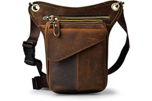 Xieben Sac en Cuir de Jambe Vintage pour Homme Femme Multifonction Banane Taille Tactique Militaire Moto Cycliste randonnée Sports Camping équitation Marron foncé