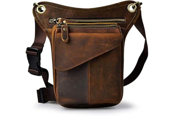 Sac en Cuir de Jambe Vintage pour Homme Femme Multifonction Banane Taille Tactique Militaire Moto Cycliste randonnée Sports Camping équitation Marron foncé