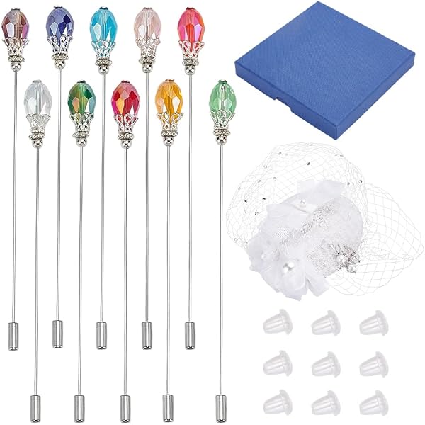 10 épingles à Chapeau Avec Perles De Cristal - 12,3 Cm, 10 Couleurs, Pour Revers, Chapeaux, écharpes, Cheveux