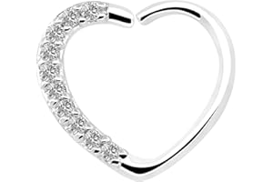 OUFER Boucles d'oreilles daith en forme de cœur 16 g avec fermeture à droite - Bijoux de piercing en argent transparent avec zircone cubique pour cartilage, tragus - Cadeau pour femme (plaqué or blanc