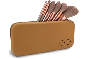 NICEKOOL Estuche Brochas Maquillaje, Soporte brochas de maquillaje para viaje, Bolsa de Cepillos Cosméticos Silicona Organizador Brochas Maquillaje Moderno Portátil Suave y Elegante, Marrón