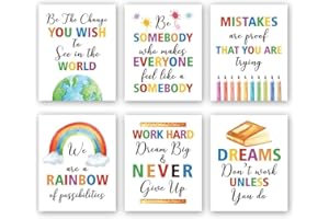 ANHUIB Stampe artistiche ispirazionali in aula, citazioni colorate motivazionali, poster artistico su tela, per studenti, asilo, scuola materna, studio, sala giochi (set da 6) 20,3 x 25,4 cm, senza cornice