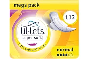 Lil-Lets Super Soft Ultra Thin Period Pads-112 Count, Normal Absorbency, with Wings, (Packs of 8) 14 Pads-Bulk Pack, Light to Medium Period Flow, Unscented and Chlorine Free, Regular Sanitary Towels