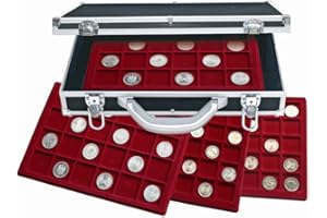 SAFE No269 Valise pour monnaies en aluminium noir | incl. 6 plateaux pour monnaies diamètre 24, 33, 45 mm | 410 x 270 x 85 mm