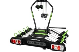GO BIKER Speed 4 Portabicicletas para 4 Bicicletas - Basculante - Antirrobo - Fácil Instalación - Transporte Seguro y Cómodo - Soporta 15kg por Carril