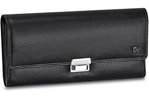 FOMAX Kellner Geldbörse aus hochwertigem Nappa Leder, Kellnerportemonnaie Großes Gastro Geldbeutel Echtleder, Taxi Portmonee RFID-Schutz Profi Gastronomie, Kelnerportmonai Schwarz