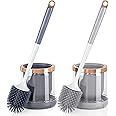 Silicone Toilet Brush Set, 2 Pack Toilet Bowl Brush and Holder with Tweezers Long Handle, Toilet Cleaner Brush for Bathroom Deep Cleaning, Elegant Toilet Scrubber Bathroom Decor Accessories