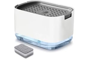 Collazoey Kitchen Washing Up Dozownik płynu do mycia mydła, 2 w 1, dozownik mydła z uchwytem na gąbkę, dozownik detergentu, w zestawie z gąbką do mycia naczyń, kolor biały