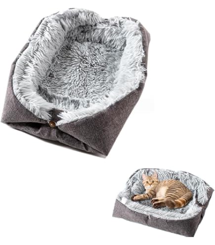 Panier Pour Chat Rond Et Doux - Lavable, Coussin Réversible, Base Antidérapante, 51x48x15 Cm, Gris - 11