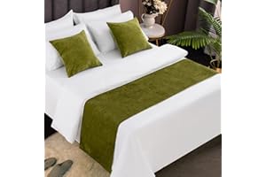 AMBERIS Camino De Cama Verde, Bufanda De Cama Moderna De Chenilla Suave Que No Se Decolora