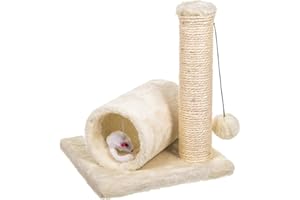 STEK Cat Kitten Sisal Scratch Post Toy with Tunnel & Mouse Pet, Kitten Tower with Mouse Trap & Hanging Ball Durable Easy to Assemble Cat Scratching Post for Indoor Cats