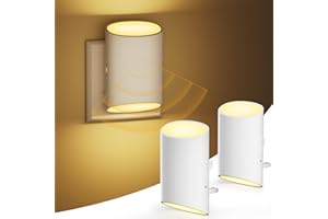 SURIGHT Night Light Plug in Wall with Motion Sensor and Dusk to Dawn Sensor, 7 Adjustable Brightness 100LM, Night/Off/AUTO Modes, 3000K Warm White LED Night Light for Baby, Hallways, Stairs, Bedrooms, 2 Pack
