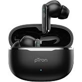 pTron Bassbuds Eon in-Ear TWS Earbuds w/ 13mm Drivers, 45Hrs Playtime, Dual HD Mic & TruTalk AI-ENC Calls, Custom EQ,Mobile App, Bluetooth v6.0 Headphones,Voice Assist., Type C Charging & IPX5 (Black)