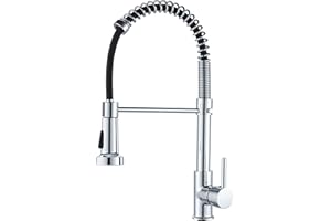 MOGFCT Robinet de cuisine ressort à poignée laiton avec douchette extractible mitigeur d'évier de cuisine (chromé)
