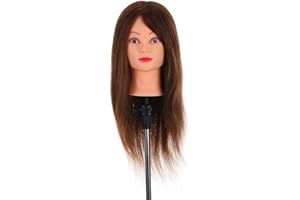 Anself - Maniquí de Cabeza, Color Castaño Oscuro(con soporte),para Aprendizaje Práctica de Peluquerías (24inch)