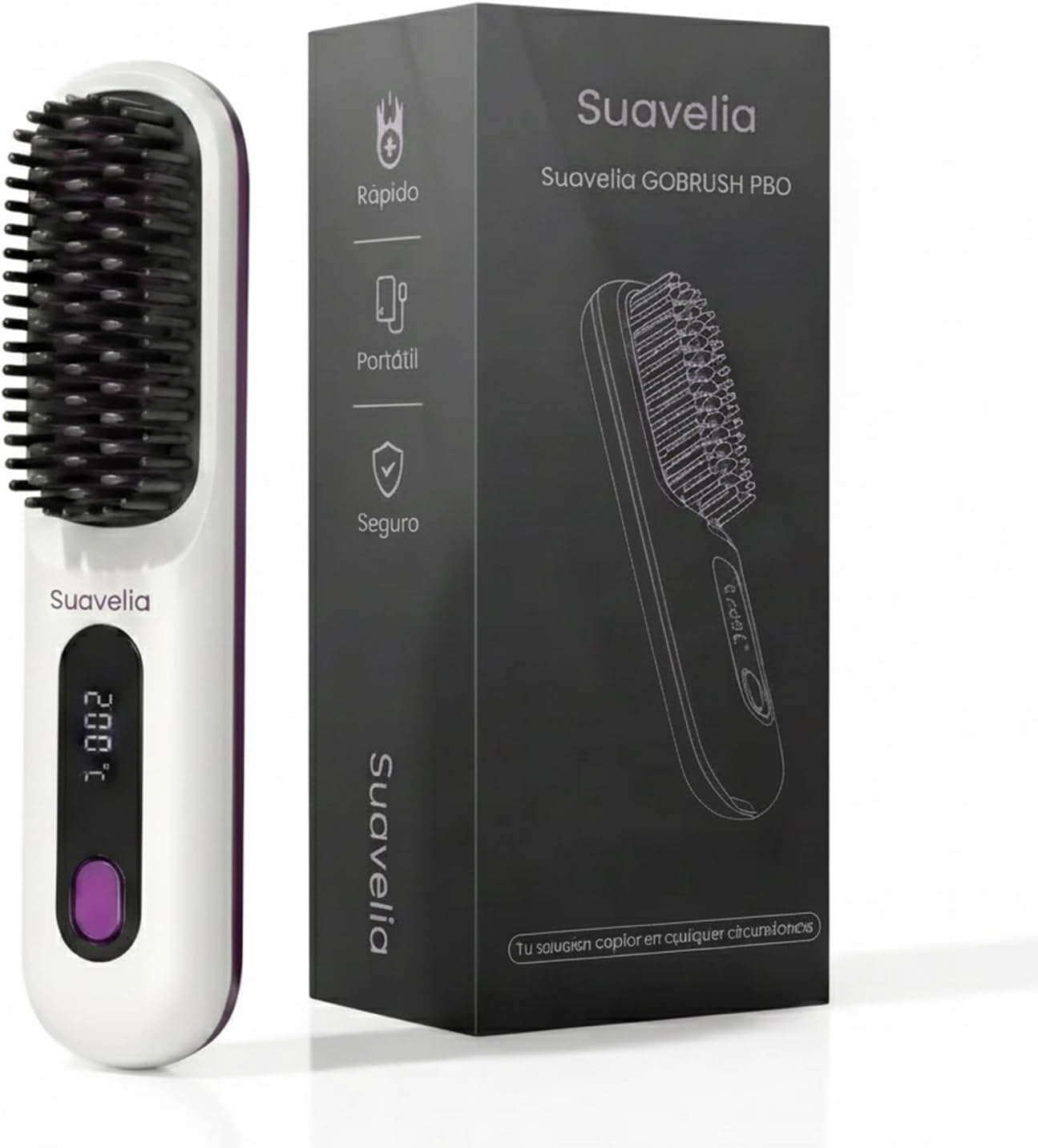 Cepillo Inalámbrico Pelo Suavelia para Cabello Corto, Cepillo Alisador con Calor Cerámico 3PX, Volumen Duradero, Sin Tirones ni Quemaduras, Recargable, Ideal para Pixie, Bob y Flequillo (Blanco)