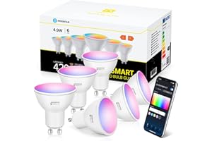 Aigostar Ampoule Connectée Wifi GU10 LED 5W 420LM Ampoule Connectée Alexa RGB/2700K-6500K, Gradable, App Contrôle, Compatible Avec Alexa/Google Home, Ampoule Intelligente Pas Besoin de Hub, 6 Unités