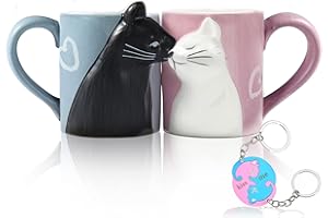 BINOSTER Filiżanki do kawy z kotem, prezent ślubny, zestaw kubków do kawy na Walentynki, ślub, rocznicę, Boże Narodzenie, dla pary i przyjaciół, żony, idealne do kawy, herbaty i wody