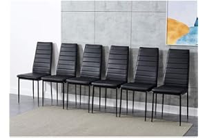 Panana Set of 6 Modern Dining Chairs Kitchen Chair Leather with Solid Metal Legs (6Chair, Black)