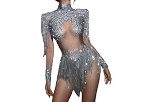 LUUMINGCM Sparkly Diamonds Sequins Bodysuit Singer Dancer Stage Wear Sexy Performance Latin Dance Costume Party Birthday Outfit