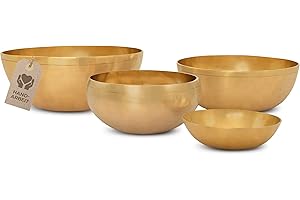 MASSAGE-EXPERT Klangschalen Set PROFI [4 x Tibetische Klangschale], Von Mini Ø 13,5 cm - hoher Ton bis Groß Ø 26,0 cm - tiefer Ton, Für Klangmassage, Klangtherapie, Entspannung & Yoga