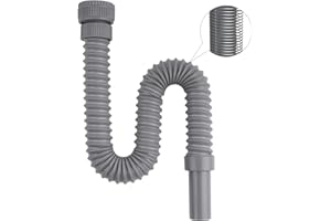 Hibbent Syfon do umywalki, bezzapachowy, elastyczny syfon z wpuszczonym drutem stalowym, elastyczny wąż odpływowy, 1 1/4", szary