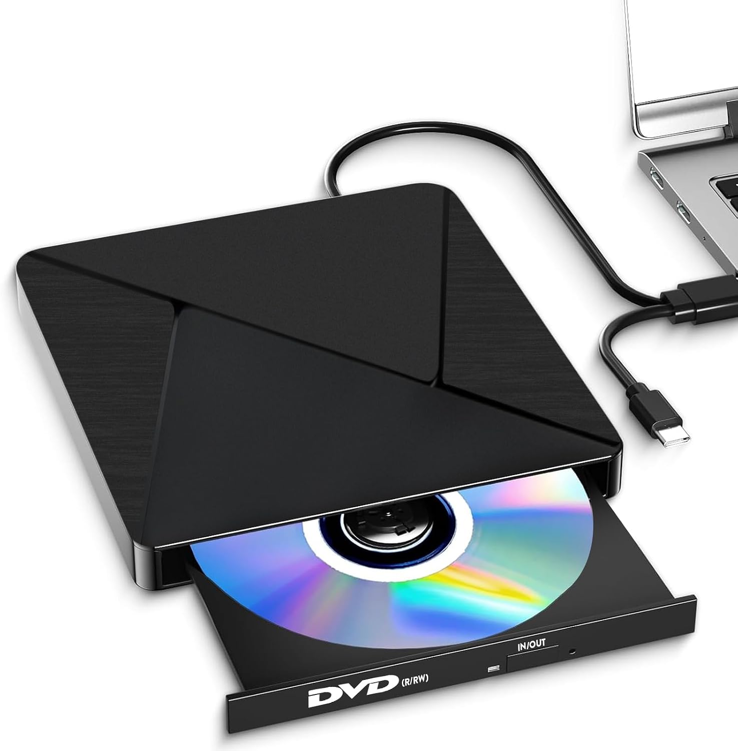 External CD DVD Drive for Laptop USB 3.0 Type-C Slim Portable Player CD DVD RW Writer Reader Burner, Low Noise Optical External Disk Drive for Desktop, PC, Mac OS,Windows 11/10/8/7/XP/2003/Vista/Linux
