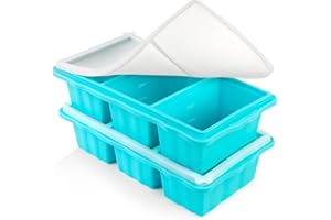 HOMAGICAL 2 Pack Silicone Freezer Tray for Soup Ice Cubes,1-Cup Soup Freezer Molds with Lid for Meal Prep, Makes 6 1-Cup Soup Portion Freeze Trays for Storing 250mL/125mL Broth, Soup, Leftovers and Sauce