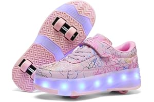 Mateju Chaussures à roulettes Garçons Filles, Patins à roulettes Mode Enfants avec 4 roulettes Rétractables, Chaussures de Sport Skateboard 2 en 1 Adolescents Extérieur