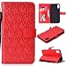Produktbild Schutzhülle für iPhone XR, Flip Handytasche für iPhone XR, Kucosy PU Leder Hülle Folio Brieftasche Schutzhülle für Apple iPhone XR, Schöne Blumen der Weinlese für Mädchen Rattan Blumen Muster Design Handyhülle Tasche Flip Wallet Case mit Standfunktion Karteneinschub und Magnetverschluß im Bookstyle Anti-Scratch Handytasche Backcover Skin Brieftasche Ledertasche für iPhone XR, Rot