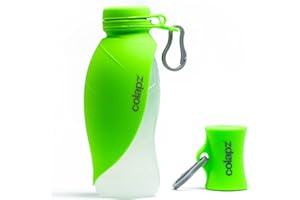 Colapz Dog Water Bottle 570ml – Foldable Travel Bottle with Built-In Bowl for Dogs – Portable BPA-Free Silicone Pet Drinking & Feeding Container – Green
