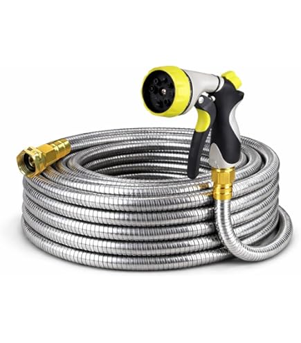 Tubo Da Giardino In Acciaio Inox 304 Da 7,6 M - Leggero E Flessibile, Con 2 Ugelli (7 Modalità + Pompiere), Antigroviglio, Resistente Ai Raggi UV
