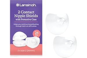 Lansinoh Contact Nipple Shields for Breastfeeding with Case - 2 Pack (24mm Large) - 100% Silicone - Ultra-Thin - Support Flat & Invert Nipples - Breast Feeding Essentials