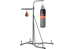 HOMCOM Support de Sac de Frappe sur Pieds Sac de Frappe sur Pied Station de Boxe Poire de Vitesse Inclus Acier Noir équipement de Muay Thai, Kickboxing, Arts Martiaux, Gym