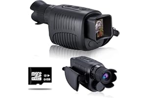 KinZon 64G - Monocular de visión nocturna digital para 100% oscuridad, tarjeta SD de 64G incluida, 1080p HD, vídeo infrarrojo de larga distancia, gafas de visión nocturna para la caza