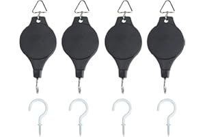 Fippy Pack of 4 Plant Rollers Hooks Hanging Basket Holder Retractable High Performance Flower Basket Hook Hanger for Garden Baskets