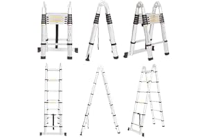 JAOSY 3.8M Telescopic Ladder DIY Aluminum Alloy Folding Extendable Extension Ladder A-Frame Multi Purpose Load Capacity 150kg(1.9m+1.9m)