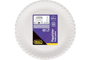 Idena 58250 – partytallrik vit, 100 stycken, diameter 23 cm, komposterbar, papperstallrik, papperstallrik, engångsservis
