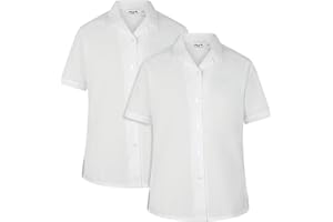 ZECO (2 Pack) Girls Short Sleeve Revere Collar School Shirts (4-16+ Years)